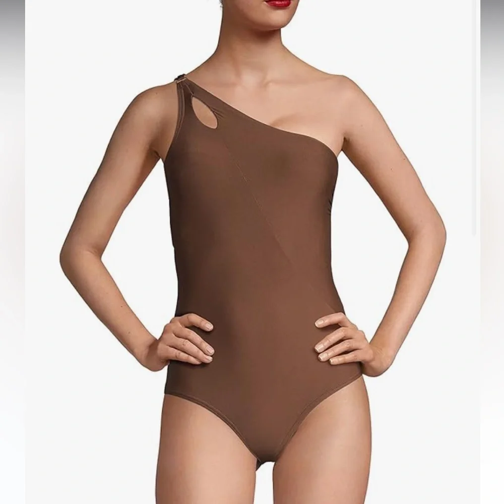Lands End Brown One Shoulder One Piece Swimsuit Sz.‎ 24W NWT